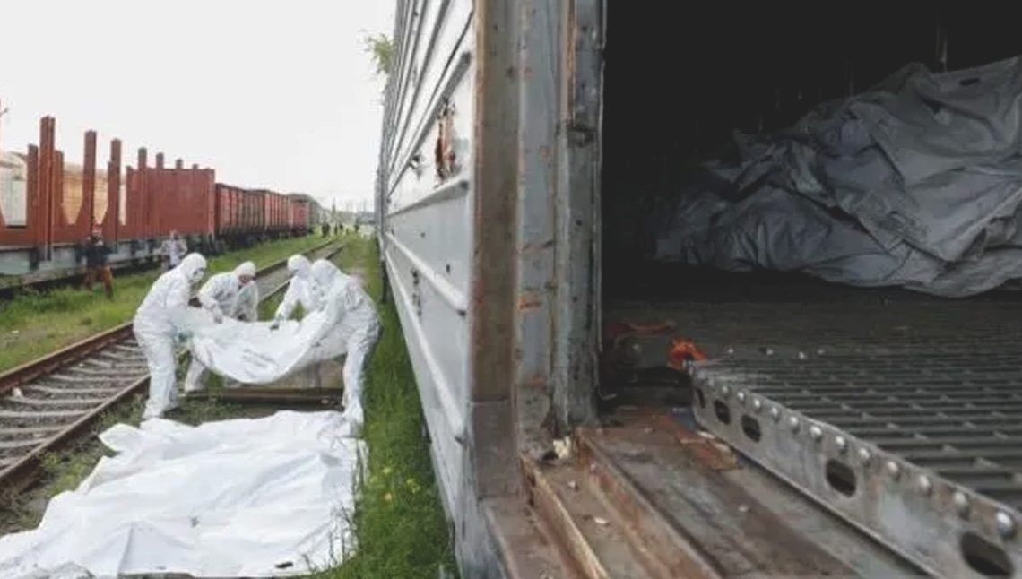 Mayat-mayat tentara Rusia yang disimpan di gerbong kereta berpendingin. (ant)