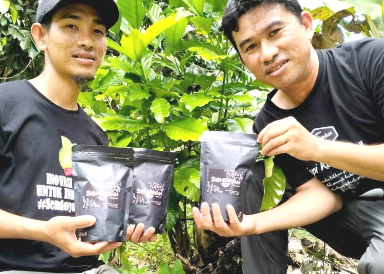 Dedy (kanan) pelopor Kopi Sendoyan di Kabupaten Sambas, Kalbar.(ist)