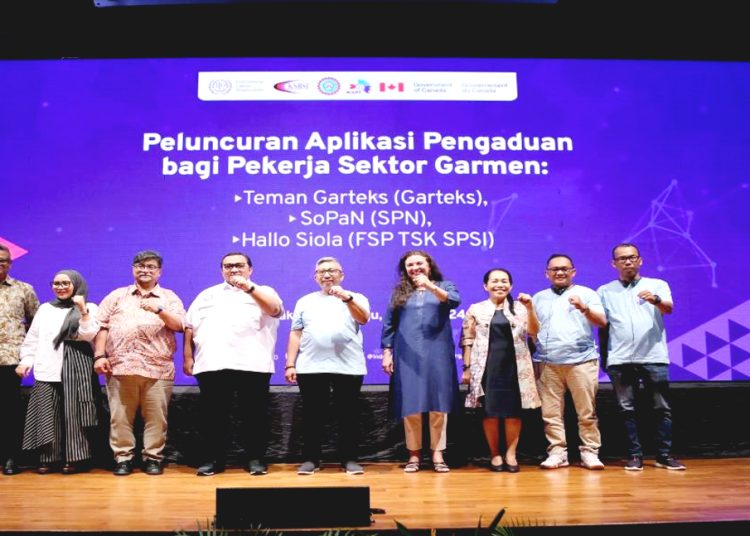 Peluncuran tiga aplikasi pengaduan oleh ILO bersama dengan tiga federasi serikat pekerja bernama SoPaN SPN, Teman Garteks dan Hallo Siola (FSP-TSK), Minggu.(ist)