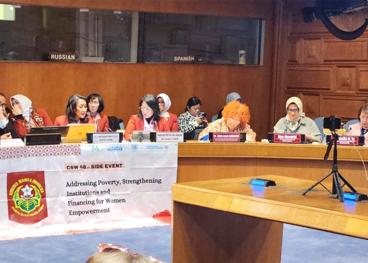 Presiden Direktur & CEO PT XL Axiata, Tbk, Dian Siswarini dalam sesi panel diskusi pada acara Commission on the Status of Women (CSW) ke-68 pada 11-22 Maret 2024, di New York, Amerika Serikat (AS). (ist)