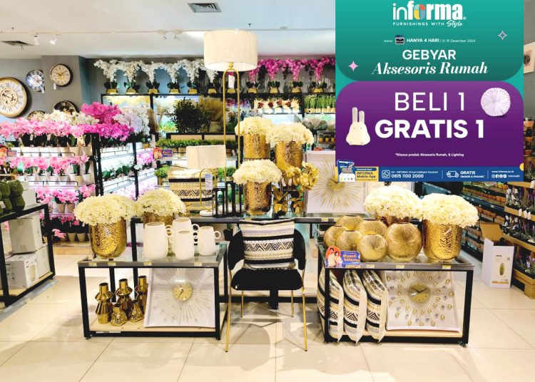 Informa Aneka Pavilliun hadirkan promo terbaru Beli 1 Dapat 1 furnitur serba Rp 1,2 juta. Promo ini hanya berlaku 4 hari saja, yakni pada 12 hingga 15 Desember 2024. (ist)