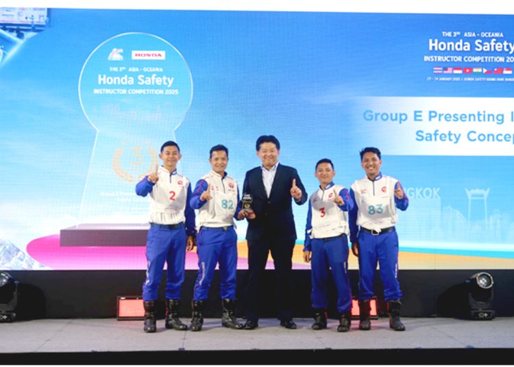 Instruktur safety riding PT Astra Honda Motor berhasil menorehkan prestasi dengan meraih posisi ke tiga kategori Safety Innovative Concept dan 150cc dalam pentas The 3rd Asia-Oceania Honda Safety Instructor Competition 2025 di Honda Safety Driving, Bangkok, Thailand. (ist)