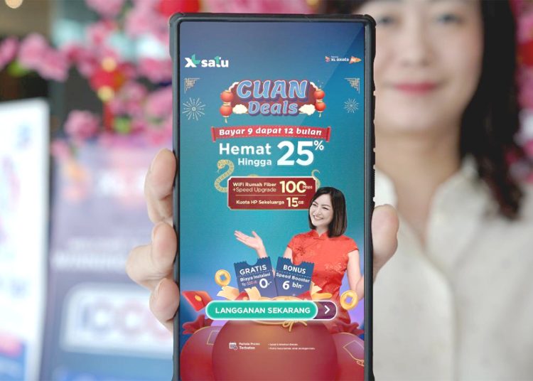 XL Satu Cuan Deals menyambut Tahun Baru Imlek. Promo spesial bagi pelanggan layanan konvergensi ini menawarkan benefit hemat 25 persen untuk pelanggan baru dengan cukup bayar langganan 9 bulan untuk dapat 12 bulan. Penawaran ini berlaku mulai 24 Januari - 28 Februari 2025.(ist)