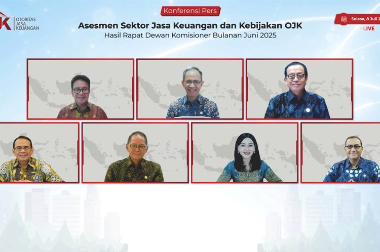 Konferensi Pers Asesmen Sektor Jasa Keuangan dan Kebijakan OJK Hasil RDKB bulanan Juni 2025 yang digelar secara daring pada Selasa 8 Juli 2025.