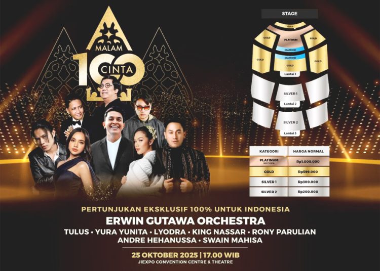 SMARTFREN Malam 100 Cinta sebuah pertunjukan musik dan seni yang menjadi bagian dari gerakan 100 persen untuk Indonesia, digelar pada 25 Oktober 2025 pukul 17.00 WIB di JIExpo Convention Centre & Theatre, Jakarta. (ist)