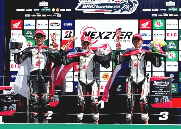 Pebalap binaan Astra Honda yang bersaing di Idemitsu Honda Thailand Talent Cup (TTC), Bintang Pranata Sukma meraih podium kedua pada race kedua. Hal ini sekaligus membuatnya mengunci posisi ketiga TTC musim balap 2025.(ist)