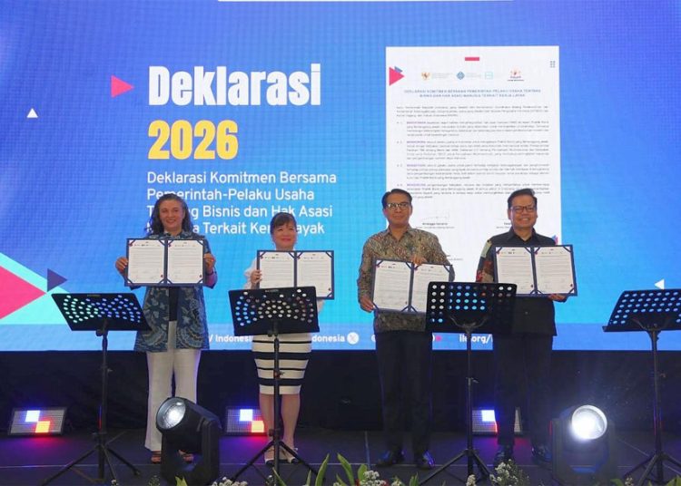 Pemerintah Indonesia dan para pemimpin dunia usaha nasional, dengan dukungan Organisasi Perburuhan Internasional (ILO), menegaskan kembali komitmen untuk memajukan Praktik Bisnis yang Bertanggung Jawab (RBC) serta mengintegrasikan hak asasi manusia (HAM) di seluruh operasi bisnis dan rantai pasok melalui Deklarasi Komitmen Bersama Pemerintah-Pelaku Usaha tentang Bisnis dan Hak Asasi Manusia (HAM).(ist)