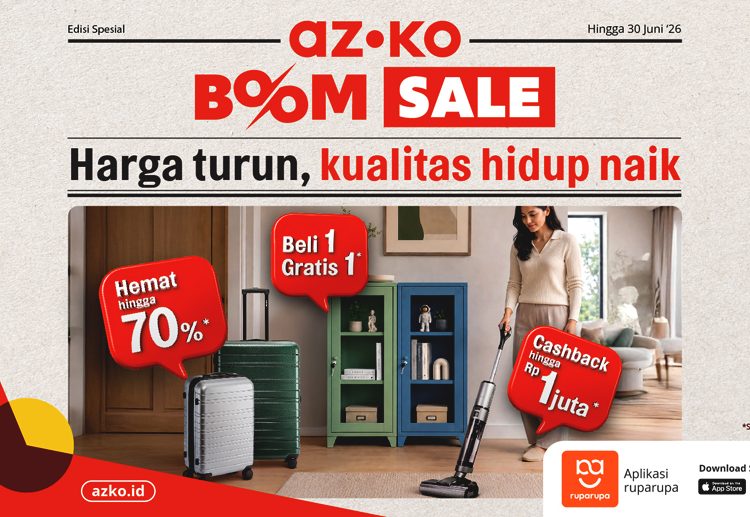 AZKO, penyedia koleksi prodyk kebutuhan rumah dan gaya hidup lengkap dari A sampai Z kembali menghadirkan program AZKO Boom Sale dengan berbagai penawaran spesial dan harga lebih bersahabat. (ist)