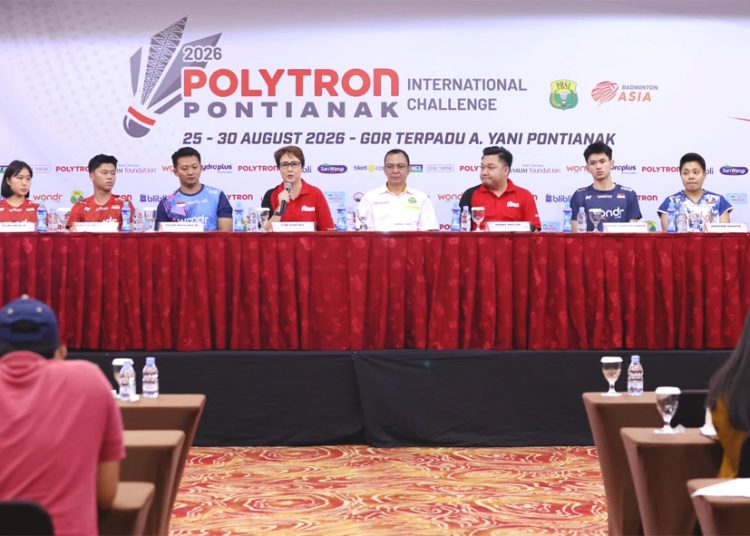 Konferensi pers Polytron Pontianak Indonesia Challenge 2026 di Hotel Aston Pontianak, Senin. Pertandingan ajang bulutangkis bergengsi ini dihelat selama enam hari, 25 - 30 Agustus 2025 di GOR Pontianak. (ist)